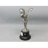 Mid-20th century cast silver plated Rolls Royce car mascot "Spirit of Ecstasy" on black