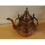 Large vintage copper kettle of tapering cylindrical form, with hinged swing handle