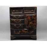 Mixed Lot: Japanese black lacquer small chest of drawers containing an assortment of mostly bone