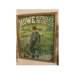 Framed poster, "Howe Bicycles, Tricycles", height 26ins x 21ins