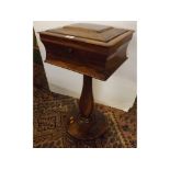 William IV sarcophagus style rosewood teapoy with lift up lid, two enclosed boxes and two mixing