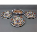 Group of ten 19th century plates, 8 1/2 ins diam, with painted design of birds among foliage,