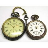 Mixed Lot: late 19th century Swiss silver cased open face key wind cylinder watch with 3/4 plate