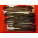 Box containing mixed steel wood plane blades (qty)
