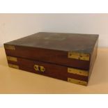 19th century brass military style storage box with inset handle to top, brass corners, specialist