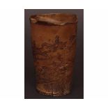 Early 19th century engraved horn beaker, decorated with a spiral image of a stag hunt, originating