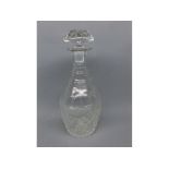 Late 19th or early 20th century three-ringed clear glass mallet formed decanter and stopper, 12ins