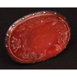Large late 18th/early 19th century silver mounted fob seal, inset with an oval carnelian? engraved