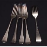 Five Victorian Old English pattern dinner forks, monogrammed, length 8ins, combined weight approx
