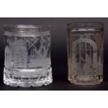 Two Bohemian glass beakers of cylindrical form, one slightly oversized and with everted rim,