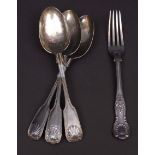 Mixed Lot: three double struck Fiddle thread and husk table spoons, London 1902, makers mark WC,