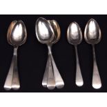 Seven various George III Old English pattern dessert spoons, combined weight approx 248gms,