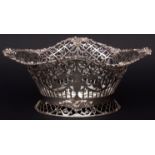 George V large table basket with cast and applied fruiting vine border to a heavily pierced