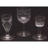 19th century small stemmed glass inscribed To the memory of a gallant heart, Captain Freeman,