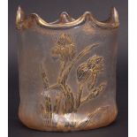 Mont Joye St Denis, cameo glass vase, C1900 with moulded and hipped rim, the body gilded with sprays
