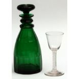 Decorative wine glass of plain funnel bowl, opaque twist stem and spreading circular foot,