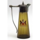 Early 20th century Bohemian type glass claret jug with silver plated mount, cover and handle, the