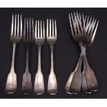 Eight Irish Fiddle pattern dinner forks, comprising four and four single examples, combined weight