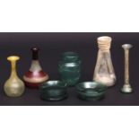 Collection of 7 pieces of various green tinted and other Studio glass, various sizes (7)