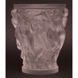 Lalique, France late 20th century large frosted glass vase, the body elaborately decorated with