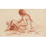 *PAUL LUCIEN MAZE (1887-1979, FRENCH) Seated nude conte drawing, signed lower right 8 x 13ins