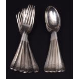 Six Hanoverian rat-tail pattern dessert forks, together with five matching dessert spoons,