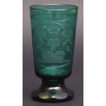 Early 20th century German or Bohemian green glass beaker with waisted spreading foot, the body