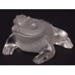 A frosted glass Lalique Gregoire Frog, engraved with Lalique signature to base, 3 1/2ins high