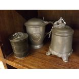 Group comprising a pewter lidded tankard with golfer motif to front, antique pewter goblet with