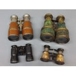 Two pairs of vintage binoculars together with two further pairs of opera glasses (one with mother of