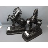 Pair of large spelter horse groups (a/f), 13ins wide x 16ins tall (a/f)