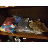 Mixed Lot: bag of vintage fabric scarves, together with gloves and evening bag (qty)