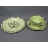 Clarice Cliff green glazed Ernest Proctor trio with a silvered decoration (3)