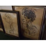 *Jason Monet, two unsigned charcoal drawings, Figurative studies, 27 x 19ins and 32 x 23ins (2)