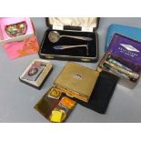 Mixed Lot: silver plated boxed child's pusher and spoon, boxed table lighter, Gillette boxed