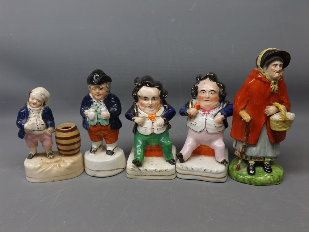 Group of 19th century Staffordshire wares to include a pepperette with cobalt blue jacket and