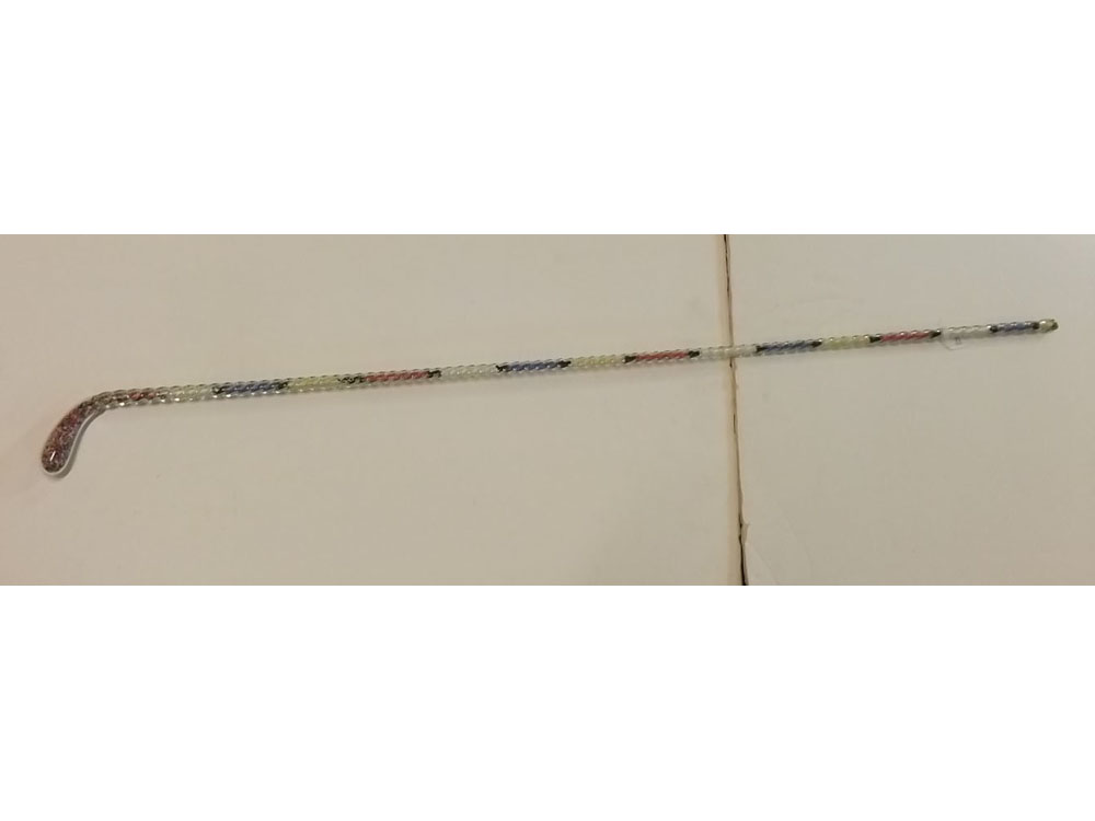 Circa 1910 bead filled walking stick or frigger with multi-coloured bead filled interior, 48ins long - Image 4 of 4