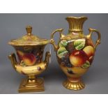 James Skerrett fruit decorated and signed two-handled vase together with matching Campana shaped