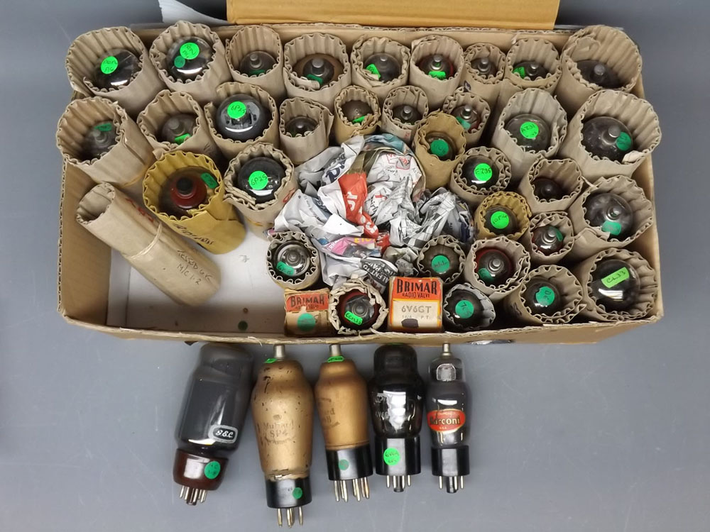 Box containing 41 vintage radio valves