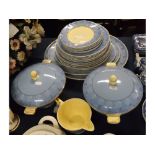 Quantity of Minton's Solano wares, signed John Wadsworth with blue decoration and cream centres,