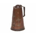 Joseph Sankey copper lidded jug of spreading cylindrical form, impressed with Art Nouveau style