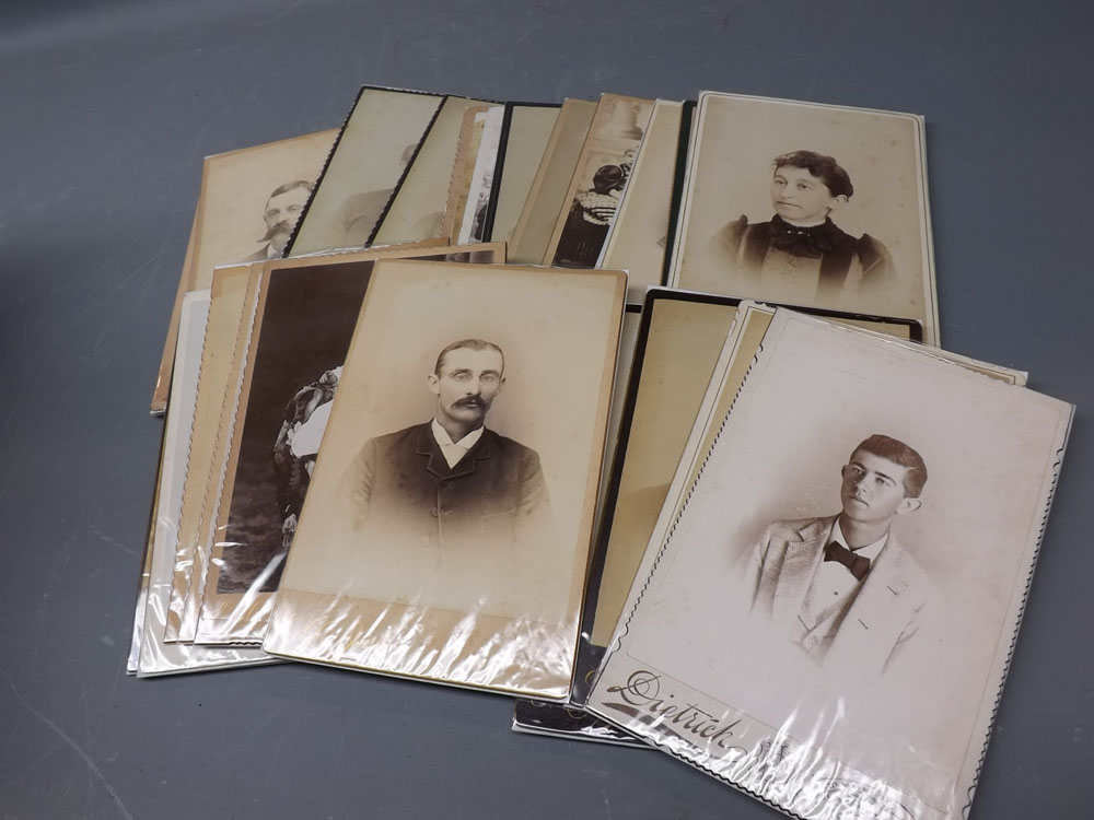 Box containing 38 various American cabinet cards and 19 English examples (qty)