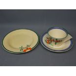 Clarice Cliff conical cup and saucer decorated in Solomon's Seal pattern together with a further