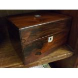 Mid-19th century rosewood travelling box containing two metal topped bottles and two glass scent
