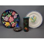Susie Cooper blue painted plate, together with a further Maling floral decorated plate with raised