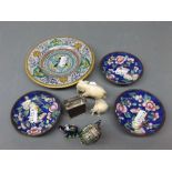 Mixed group: two small early 20th century ivory model elephants together with two miniature
