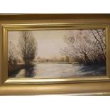 Arthur A Pank, signed oil on board, "River Wensum at Hellesdon", 5 1/2 x 11ins