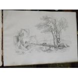 Brown, 19th century artist's sketchbook of pencil drawings with landscapes etc