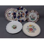 Mixed Lot: five 19th and 20th century plates to include a Meissen fruit printed plate, a further