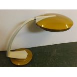 Retro Fase boomerang lamp with gold shade and base, cream supporting arm